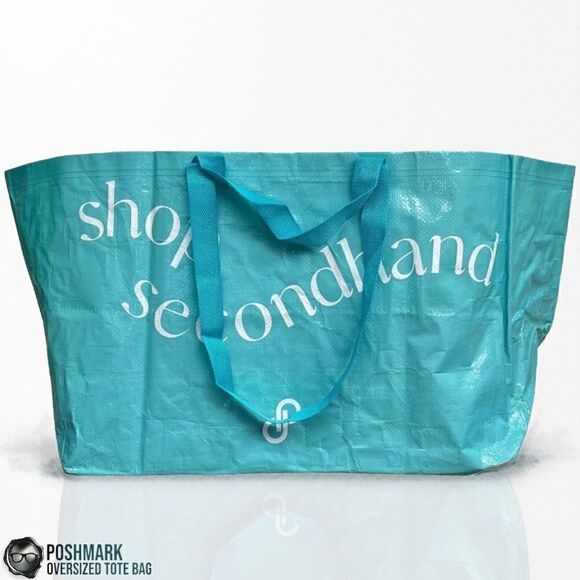 POSHMARK SHOP SECONDHAND OVERSIZED DOUBLE-HANDLE TOTE BAG IN TURQUOISE BLUE NEW - Picture 1 of 6